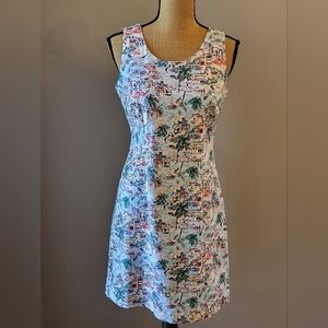 Talbots Multicolored Cityscape Cotton Sleeveless Shift Dress 4 Petite